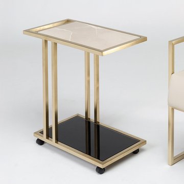 Tray accent table - marble and glass with brass base - variation available