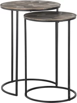 Tulum set of 2 brushed gold round end tables