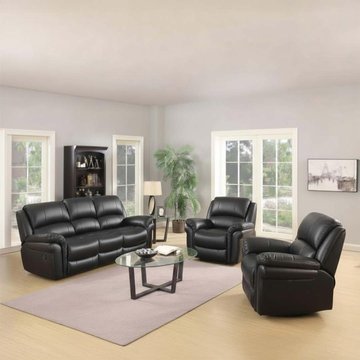 Farnham recliner sofa suite - 3+1+1 seater - black leather