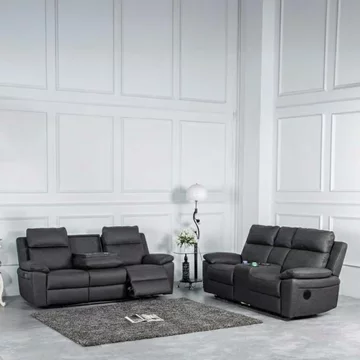 Huntington electric recliner sofa suite - 3+2 seater - dark grey leather look fabric
