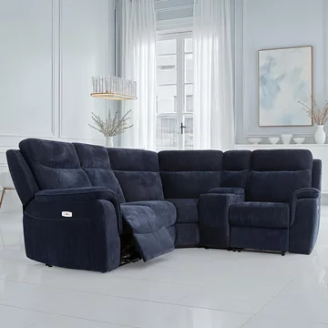 Havana corner sofa - electric recliner - fabric - blue