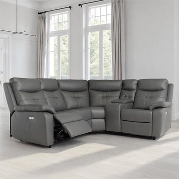 Sophia corner sofa - electric recliner - leather - charcoal