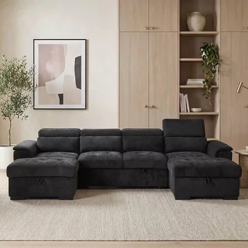 Alaya u shape corner sofa bed - black fabric - pull out