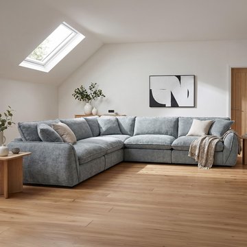 Berlin corner sofa suite - grey fabric - large