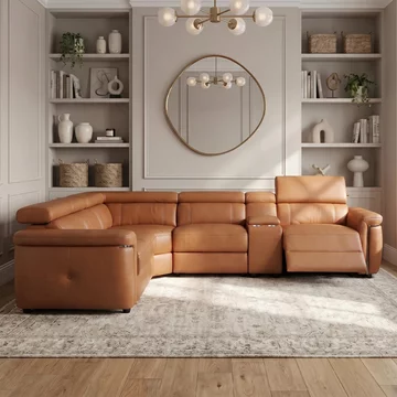 Somerville electric recliner corner sofa - tan leather