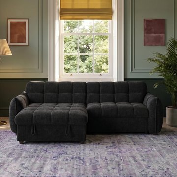 Florida universal corner sofa bed - black fabric - pull out