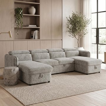 Capri u shape corner sofa bed - grey fabric - pull out