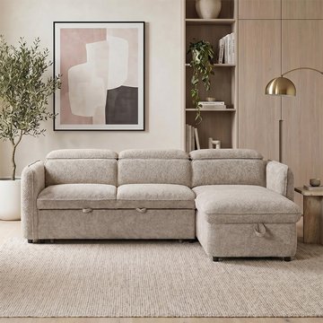 Capri universal corner sofa bed - beige fabric - pull out