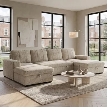 Como u shape corner sofa bed - beige fabric - pull out