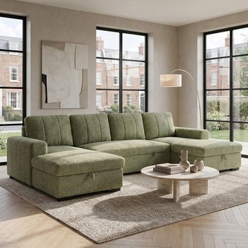 Como u shape corner sofa bed - green fabric - pull out