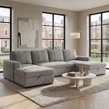 Como u shape corner sofa bed - grey fabric - pull out