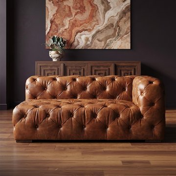 Hoxton corner sofa - vintage brown tufted leather - 2 seater - lhf