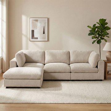 Haven modular sofa suite - 3 seater - with footstool - biscuit - chenille fabric