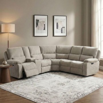 Knightsbridge electric recliner corner sofa - with storage console - fossil - fabric