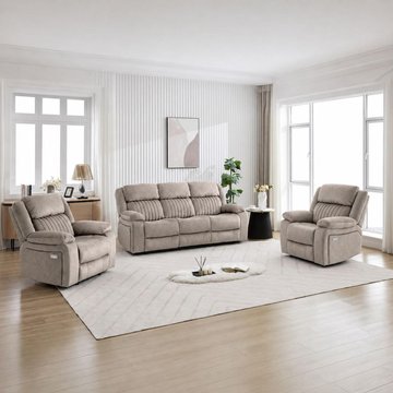 Morgan electric recliner sofa suite - 3+1+1 seater - taupe - fabric