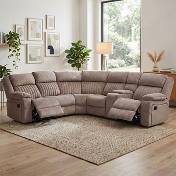 Morgan manual recliner corner sofa - with storage console - taupe - fabric