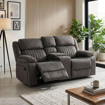 Morgan manual recliner sofa - 2 seater - with storage console - iron - fabric