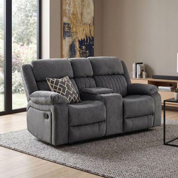Morgan manual recliner sofa - 2 seater - with storage console - slate grey - fabric