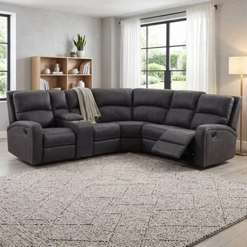 Silverton recliner corner sofa - with storage console - grey - fabric