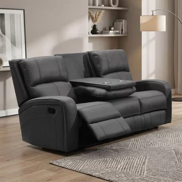 Silverton recliner sofa - 3 seater - with storage console - grey - fabric