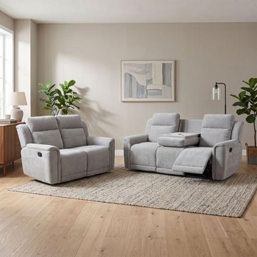 Somerton recliner sofa - 3+2 seater - with storage console - light grey - fabric