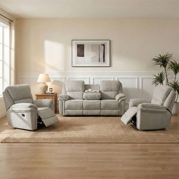 Westbury recliner sofa - 3+1+1 seater - beige - fabric