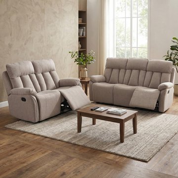 Belgrave manual recliner sofa suite - 3+2 seater - oatmeal - fabric