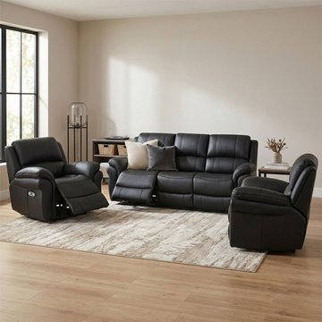 Farnham ultra electric recliner sofa suite - 3+1+1 seater - black - fabric