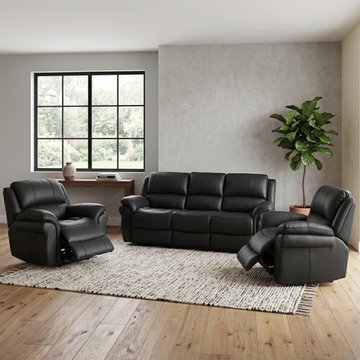 Farnham ultra manual recliner sofa suite - 3+1+1 seater - black - fabric