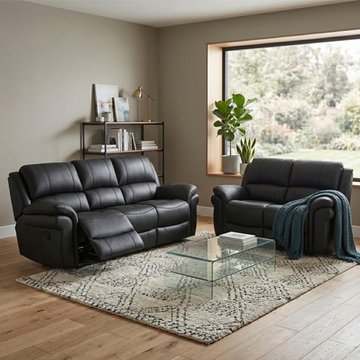 Farnham ultra manual recliner sofa suite - 3+2 seater - black - fabric