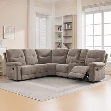 Cleveland manual recliner corner sofa - with storage console - beige - fabric