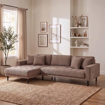 Lido lounge sofa - with chaise - lhf - corduroy style - brown - fabric