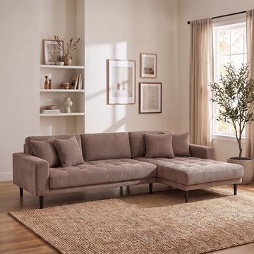 Lido lounge sofa - with chaise - rhf - corduroy style - brown - fabric