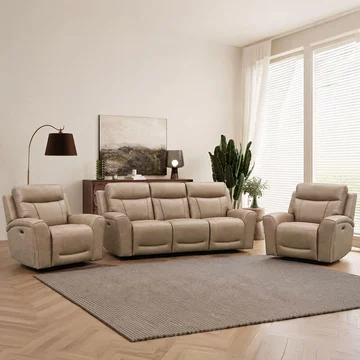 Nico power recliner sofa suite - 3+1+1 seater - sand - fabric