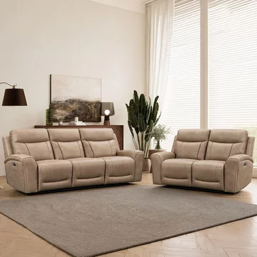 Nico power recliner sofa suite - 3+2 seater - sand - fabric