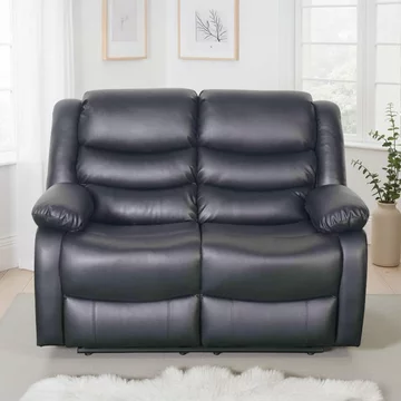 Conrad manual recliner sofa - black leather - 2 seater