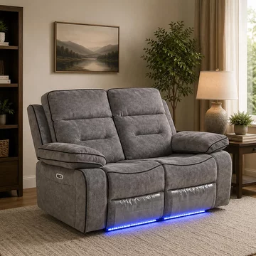 Foster recliner sofa - 2 seater - grey fabric - led lights