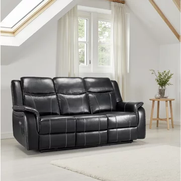 Galaxy electric recliner sofa - black faux leather - 3 seater