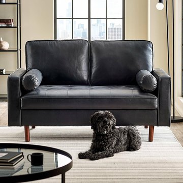 Henley black faux leather sofa - 2 seater