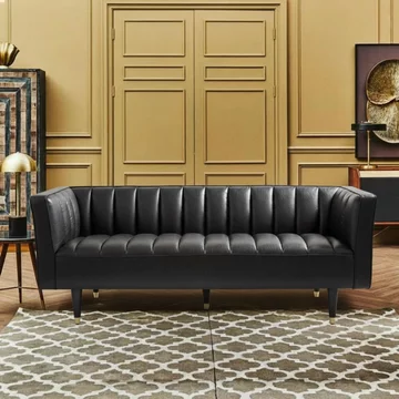 King sofa - 3 seater - black leather with flared arms