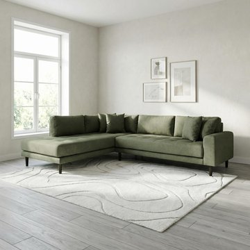 Lido corner sofa - open end - olive green - fabric - black legs - lhf