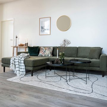 Lido lounge sofa - olive green - fabric - black legs - lhf