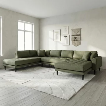 Lido u-sofa - open end - olive green - fabric - black legs - rhf