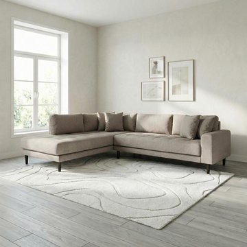 Lido corner sofa - open end - stone - fabric - black legs - lhf