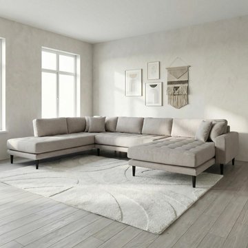Lido u-sofa - open end - stone - fabric - black legs - rhf