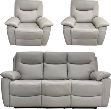 Lucia power recliner sofa set - pearl grey leather - 3+1+1 seater