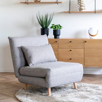 Marlow click clack sofa bed - grey fabric - natural legs