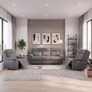 Rockport electric recliner sofa suite - 3+1+1 seater - storm - fabric