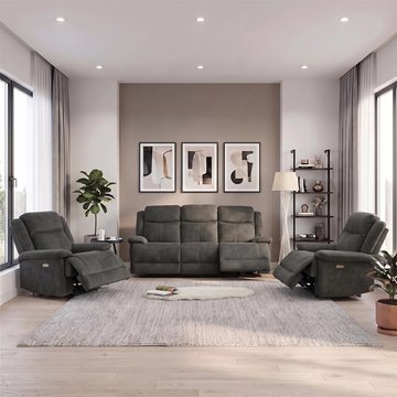 Rockport electric recliner sofa suite - 3+1+1 seater - thunder - fabric