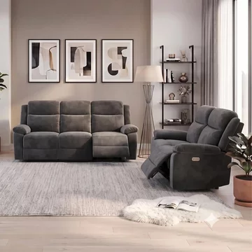 Rockport electric recliner sofa suite - 3+2 seater - thunder - fabric